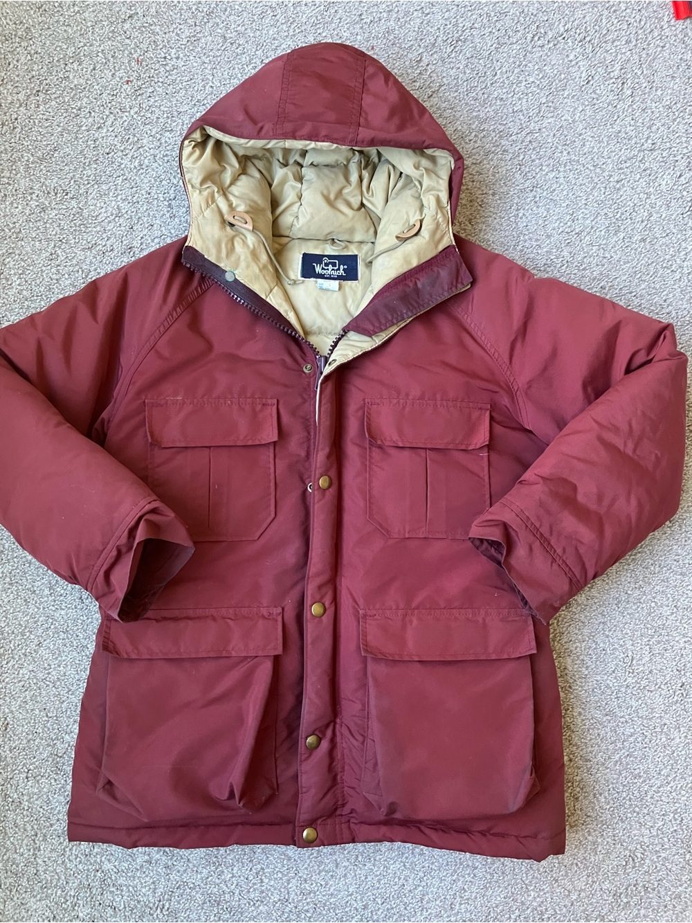 Vintage Woolrich Women's Small Goose Down Parka Jacket Maroon Made in USA